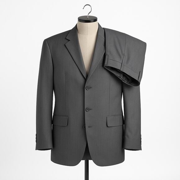 Lineage Men 2 Piece Gray Suit 46R Blazer Jacket Pants 40W Poly Rayon Purple Line - Picture 1 of 16